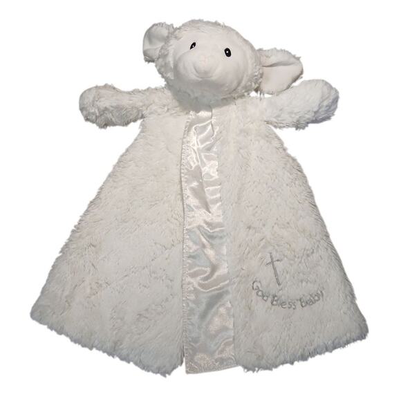 Baby Gund Huggybuddy Lena Lamb White Lamb Lovey Ivory Satin GOD BLESS BABY - Picture 1 of 9